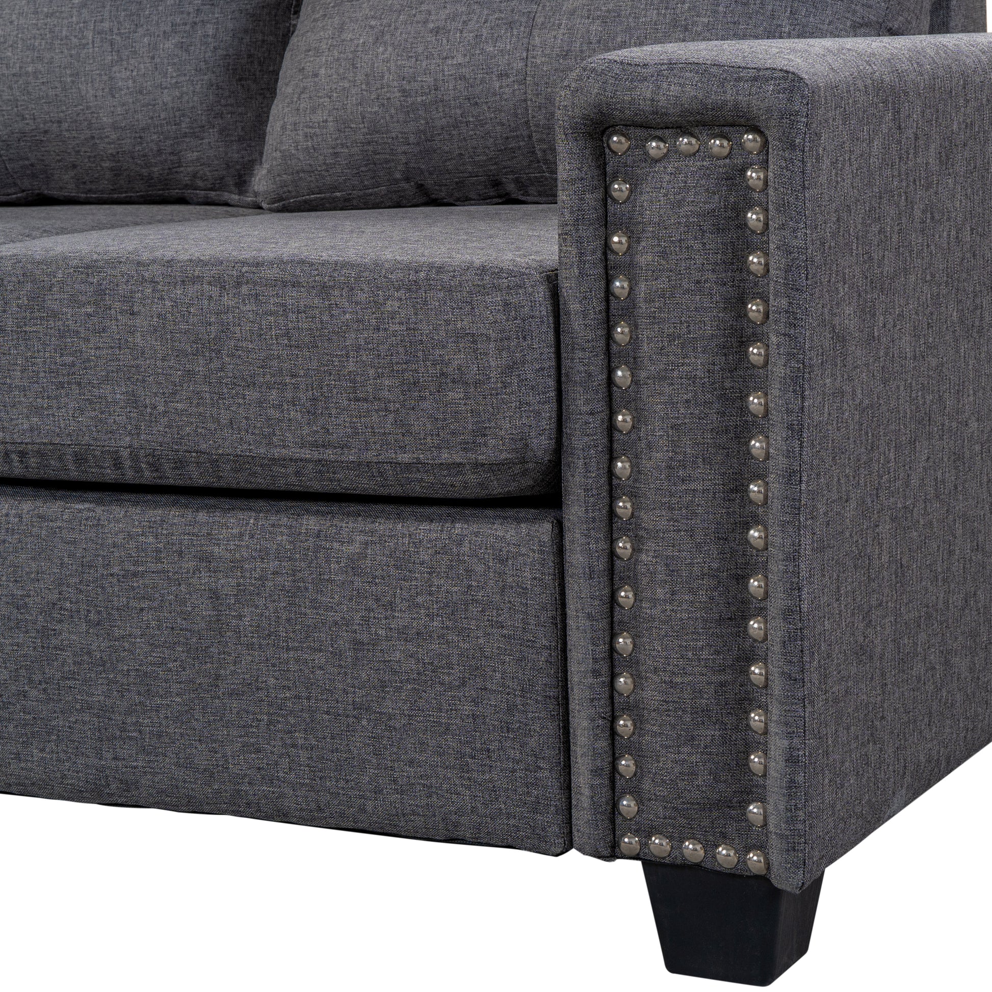 Orisfur. Reversible Sectional Sofa Space Saving With Storage Ottoman Rivet Ornament L Shape Couch For Large Space Dorm Apartment Gray Foam Linen 5 Seat