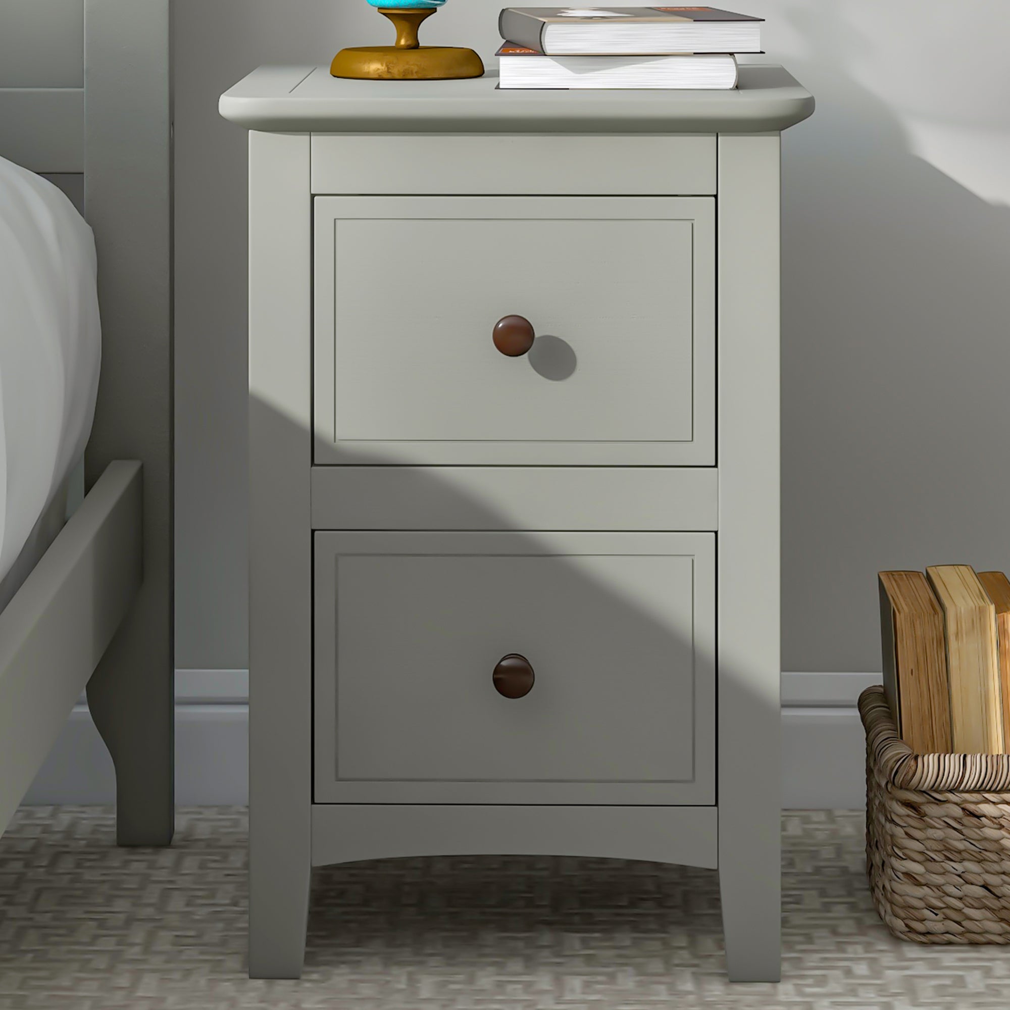 2 Drawers Solid Wood Nightstand End Table, Gray gray-solid wood