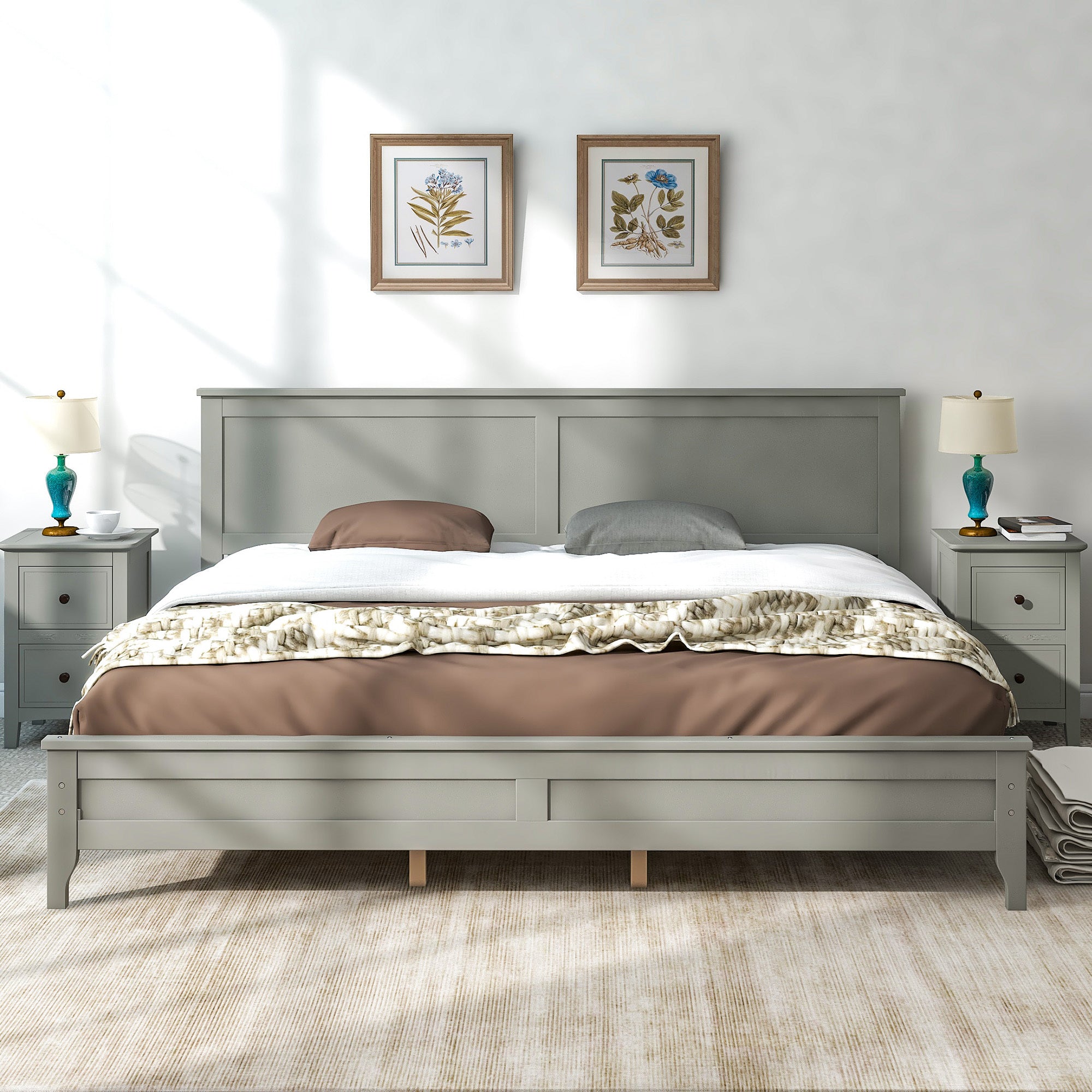 Modern Gray Solid Wood King Platform Bed gray-solid wood