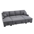 Upholstery Sleeper Sectional Sofa With Double Storage Spaces, 2 Tossing Cushions, Grey Grey Linen