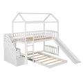 Twin Over Twin Bunk Bed With Two Drawers And Slide, House Bed With Slide, White Old Sku :Lp000129Aak White Pine