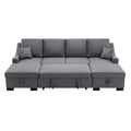 Upholstery Sleeper Sectional Sofa With Double Storage Spaces, 2 Tossing Cushions, Grey Grey Linen