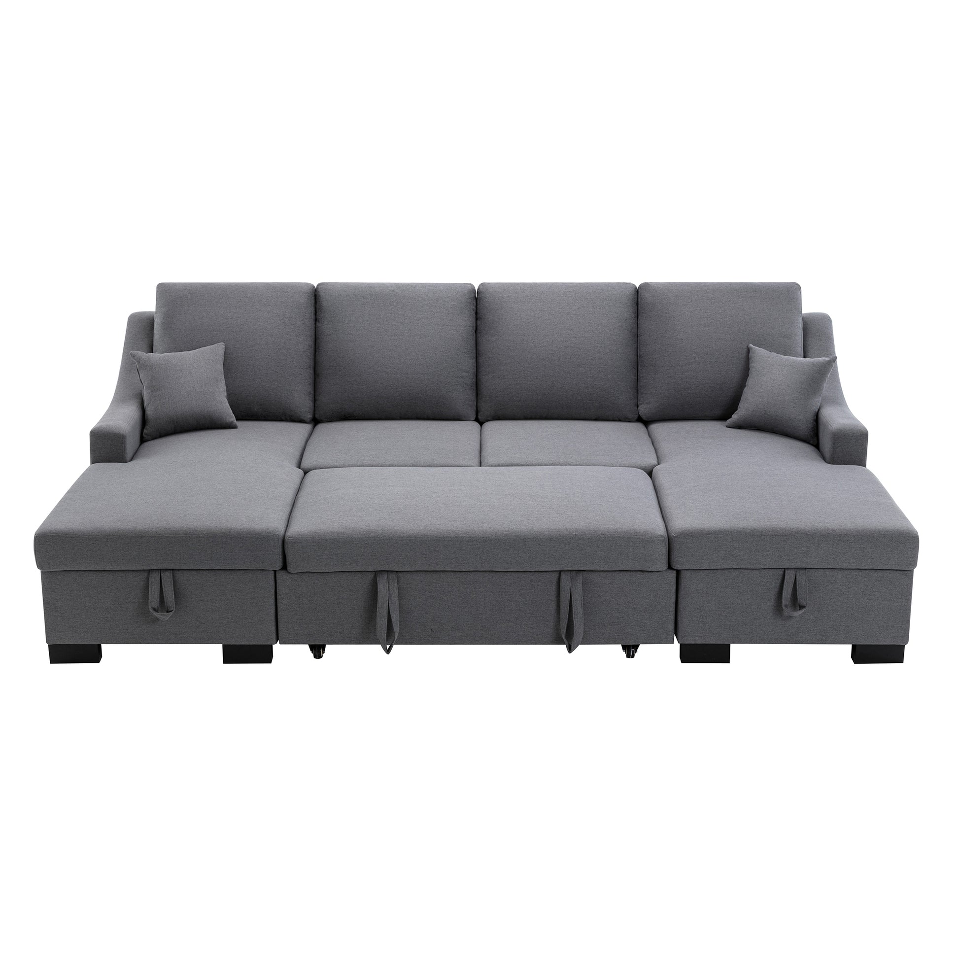 Upholstery Sleeper Sectional Sofa With Double Storage Spaces, 2 Tossing Cushions, Grey Grey Linen
