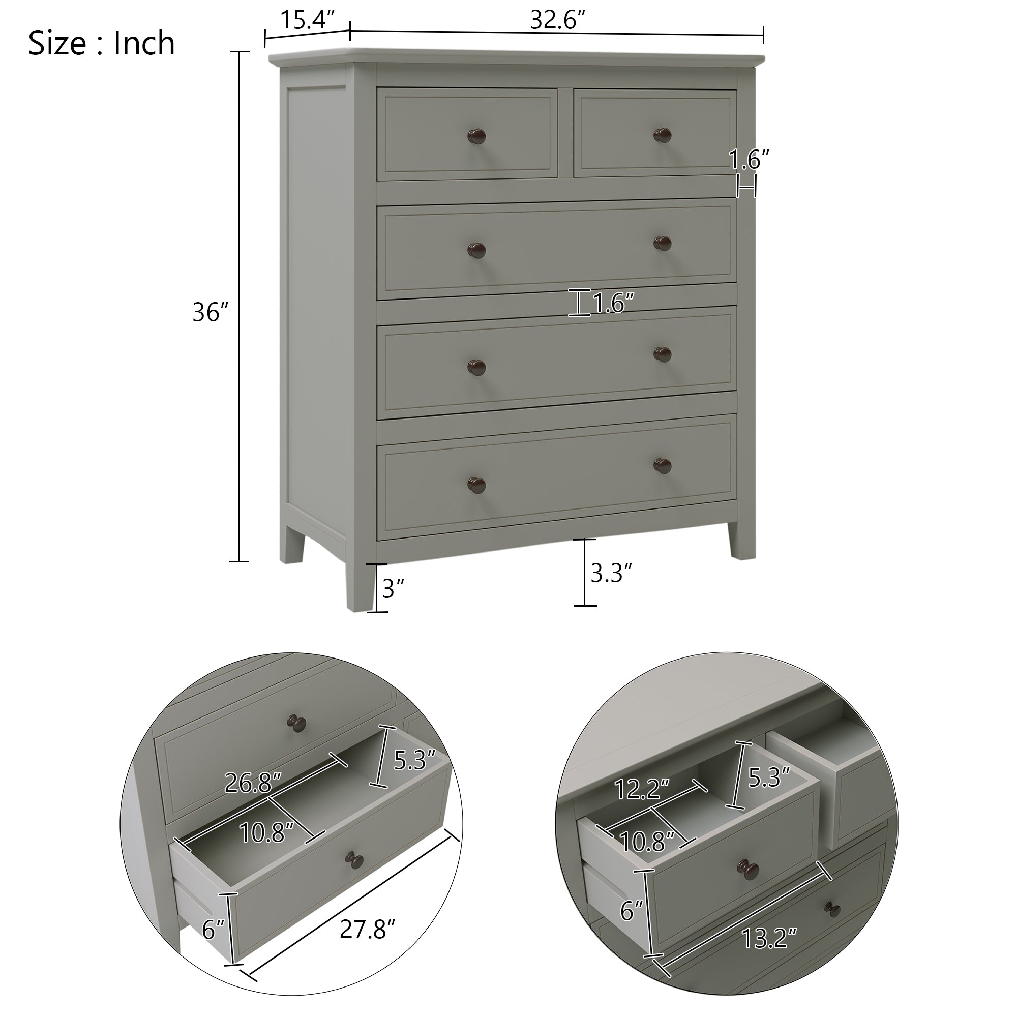 5 Drawers Solid Wood Chest, Gray OLD SKU:WF288863AAG gray-solid wood