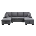 Upholstery Sleeper Sectional Sofa With Double Storage Spaces, 2 Tossing Cushions, Grey Grey Linen