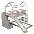 Twin Over Twin Bunk Bed With Two Drawers And Slide, House Bed With Slide, White Old Sku :Lp000129Aae Gray Pine