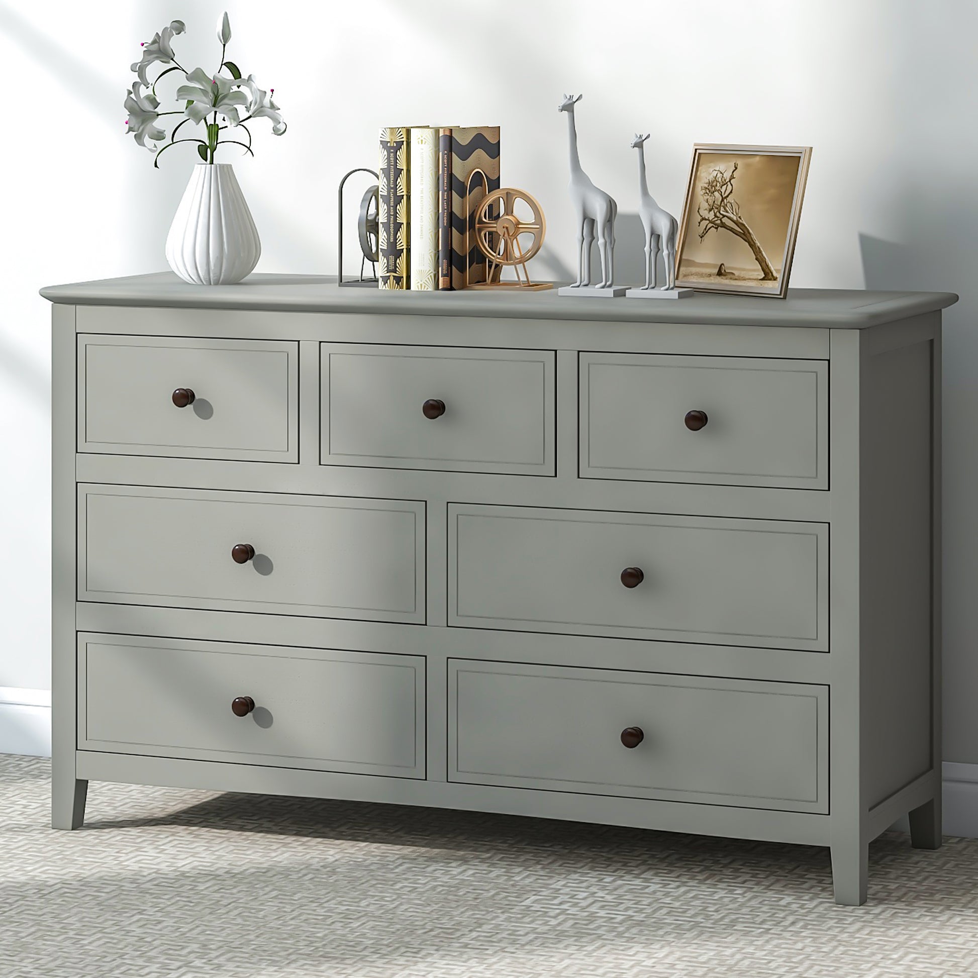 7 Drawers Solid Wood Dresser,Gray Old Sku:Wf283151Aag Gray Solid Wood