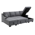 Upholstery Sleeper Sectional Sofa With Double Storage Spaces, 2 Tossing Cushions, Grey Grey Linen