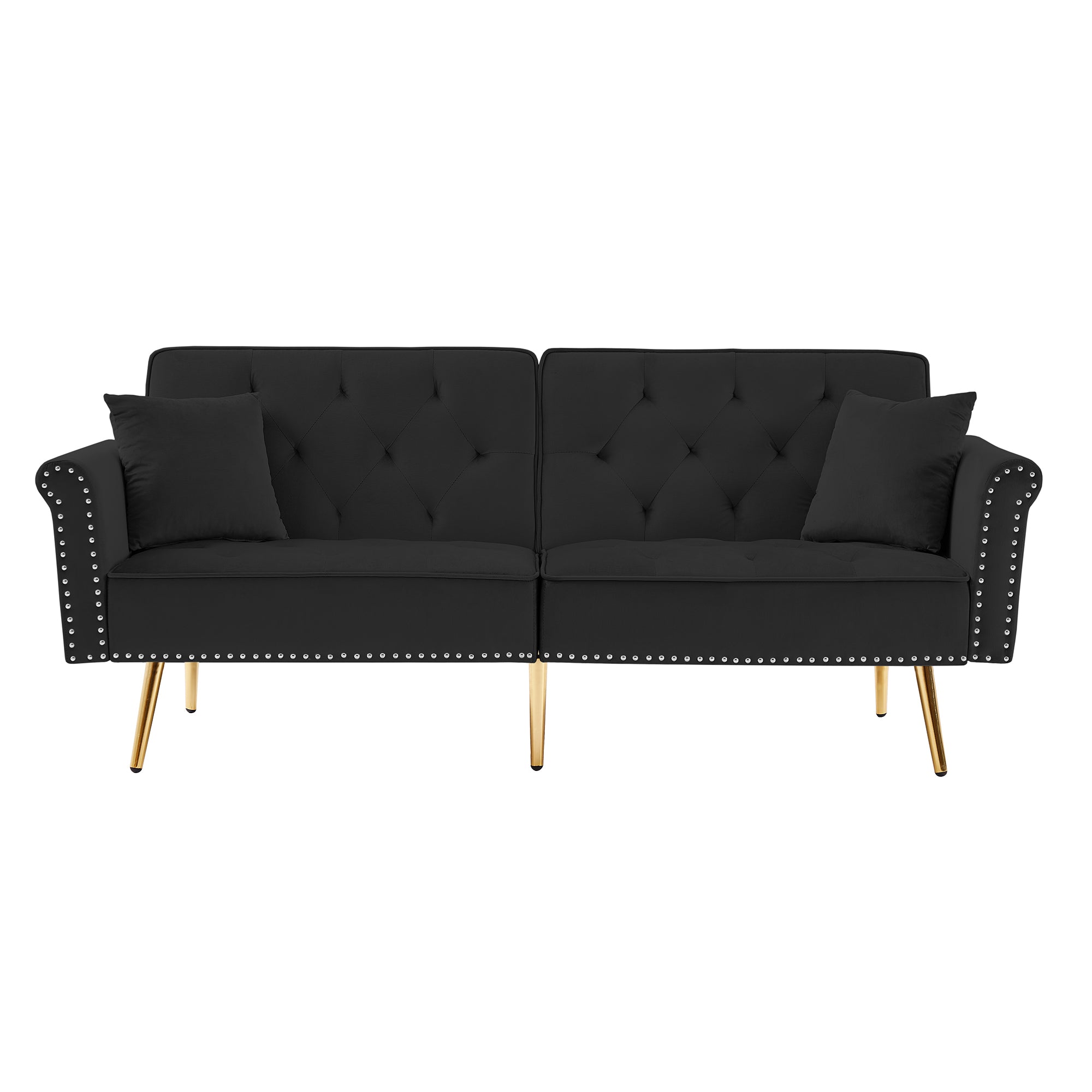 Modern Velvet Tufted Sofa Couch with 2 Pillows and black-velvet-wood-tufted back-foam-velvet-2 seat