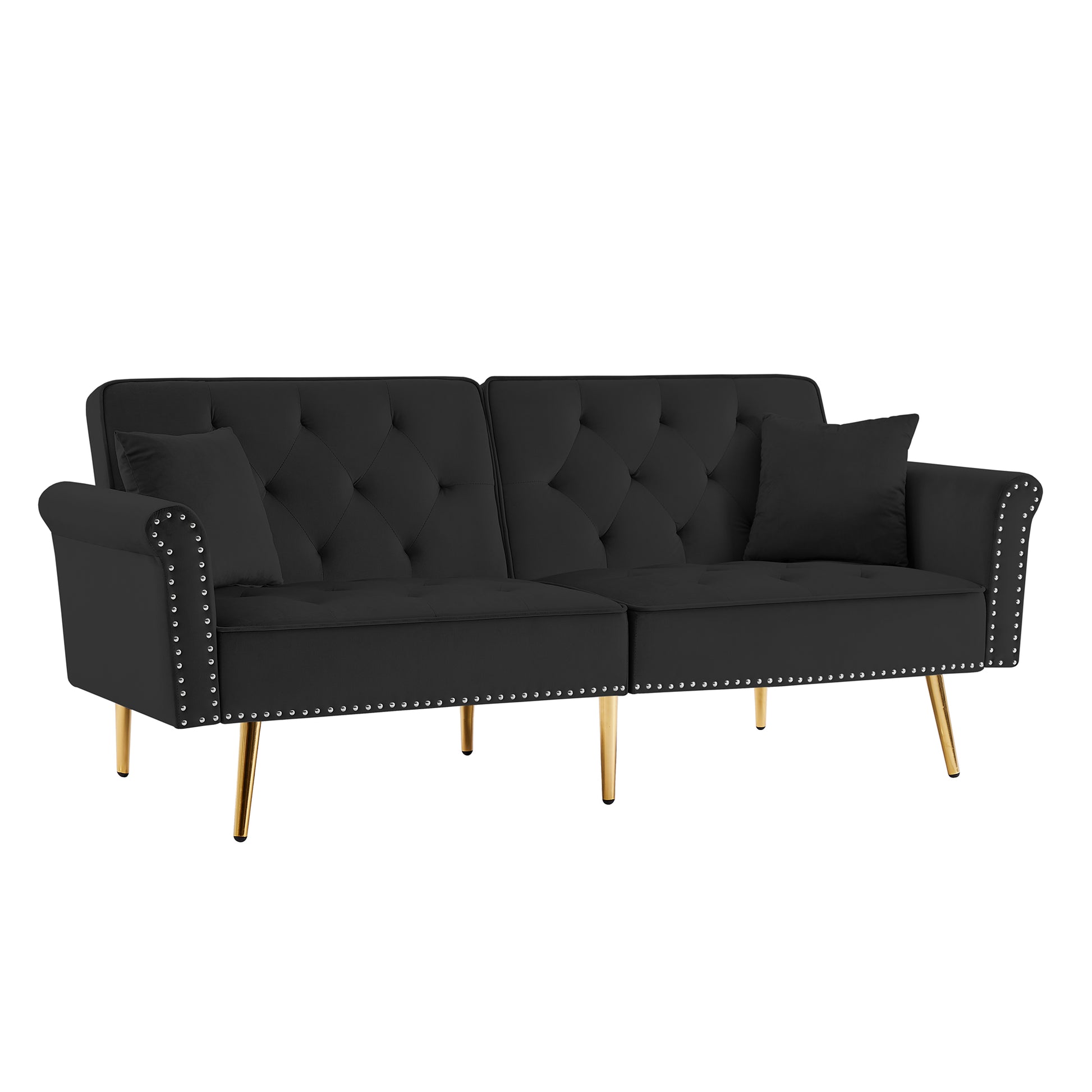 Black Velvet Tufted Sofa Couch With 2 Pillows And Trim Black Velvet Wood Tufted Back Foam Velvet 2 Seat