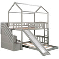 Twin Over Twin Bunk Bed With Two Drawers And Slide, House Bed With Slide, White Old Sku :Lp000129Aae Gray Pine