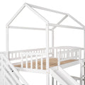 Twin Over Twin Bunk Bed With Two Drawers And Slide, House Bed With Slide, White Old Sku :Lp000129Aak White Pine