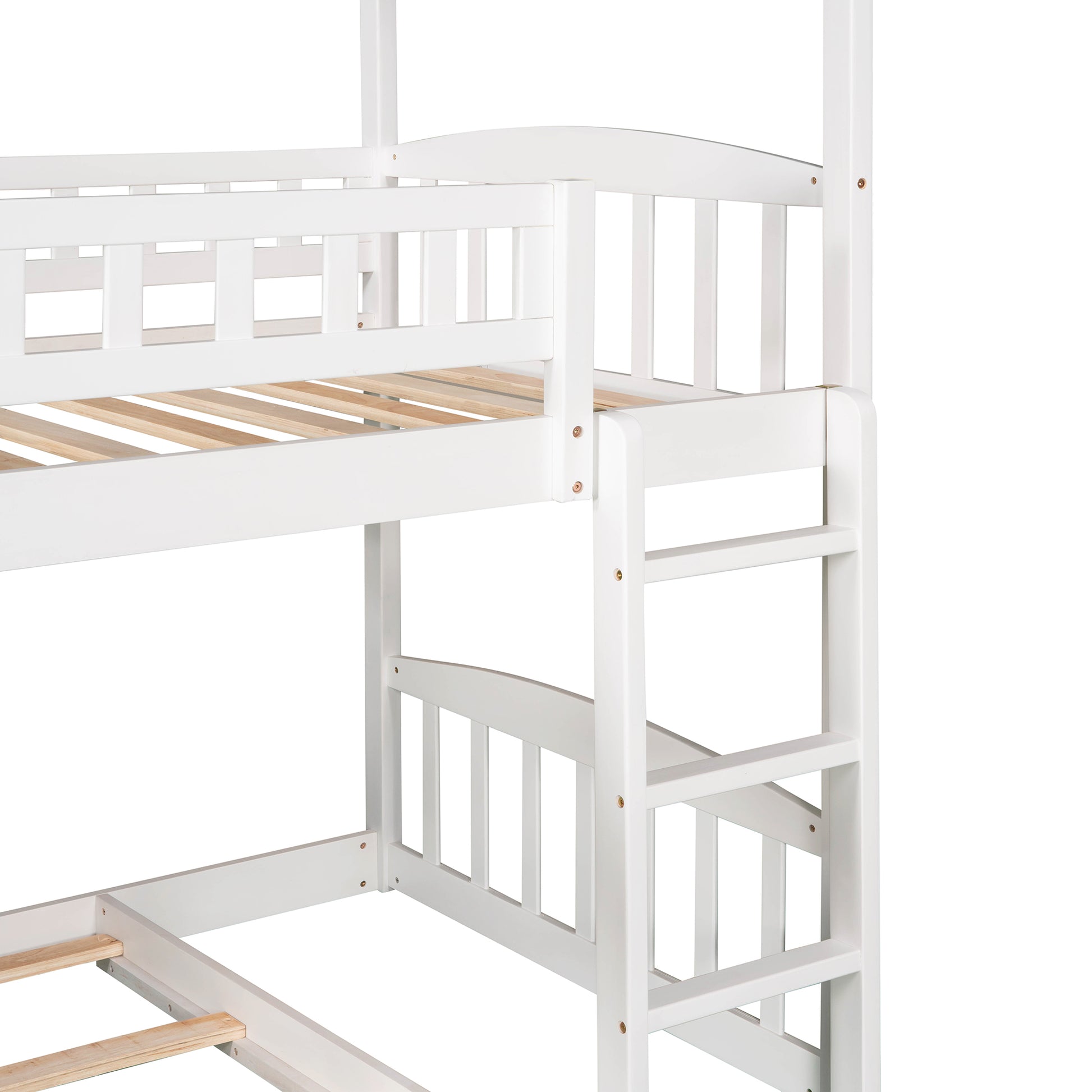 Twin Over Twin Bunk Bed With Two Drawers And Slide, House Bed With Slide, White Old Sku :Lp000129Aak White Pine