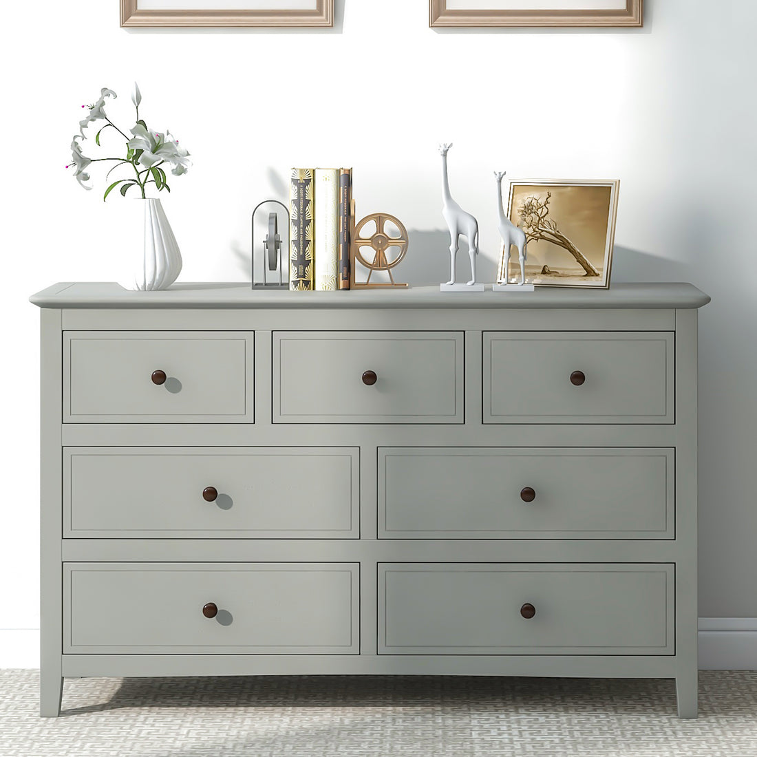 7 Drawers Solid Wood Dresser,Gray Old Sku:Wf283151Aag Gray Solid Wood