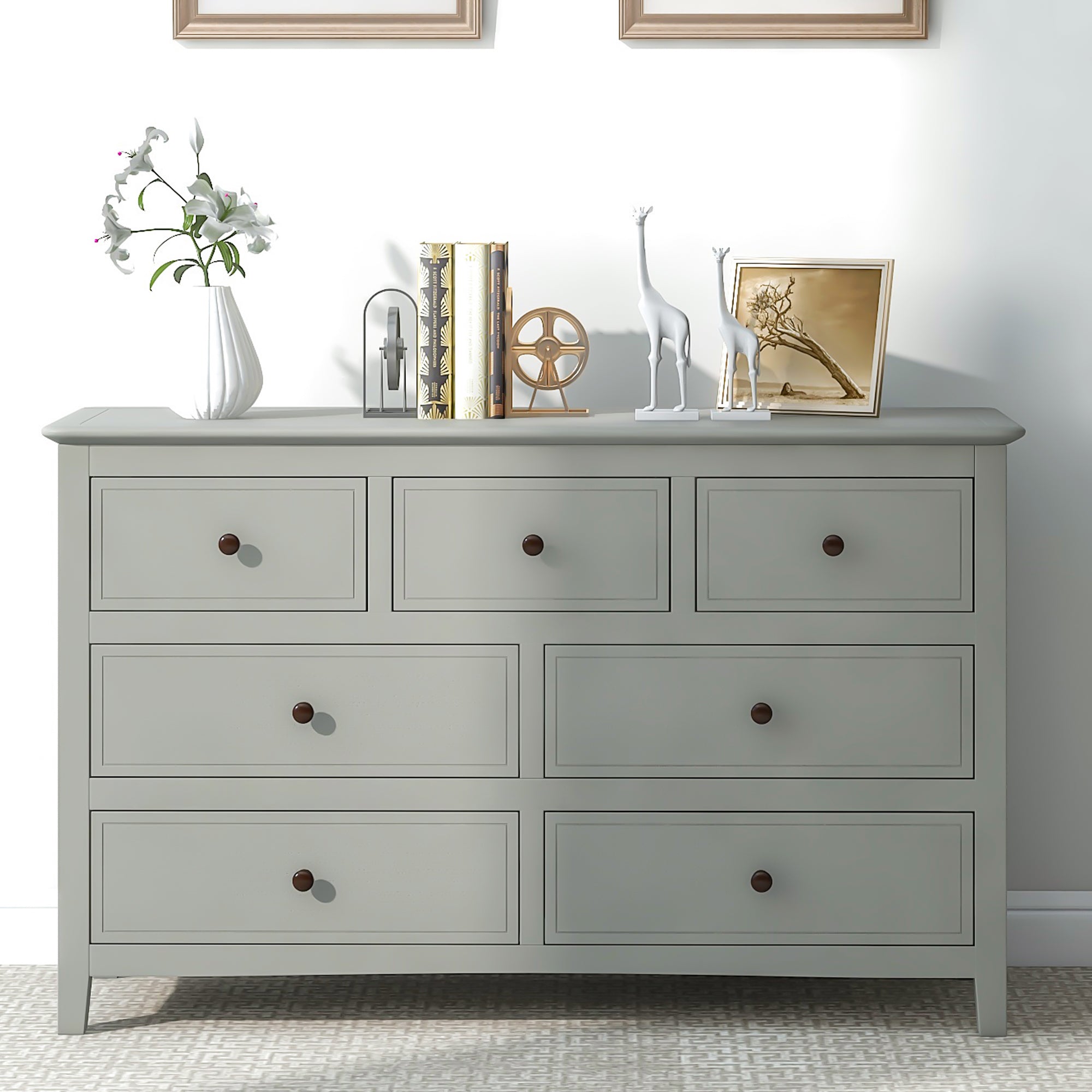 7 Drawers Solid Wood Dresser,Gray gray-solid wood