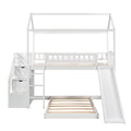 Twin Over Twin Bunk Bed With Two Drawers And Slide, House Bed With Slide, White Old Sku :Lp000129Aak White Pine