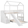 Twin Over Twin Bunk Bed With Two Drawers And Slide, House Bed With Slide, White Old Sku :Lp000129Aak White Pine