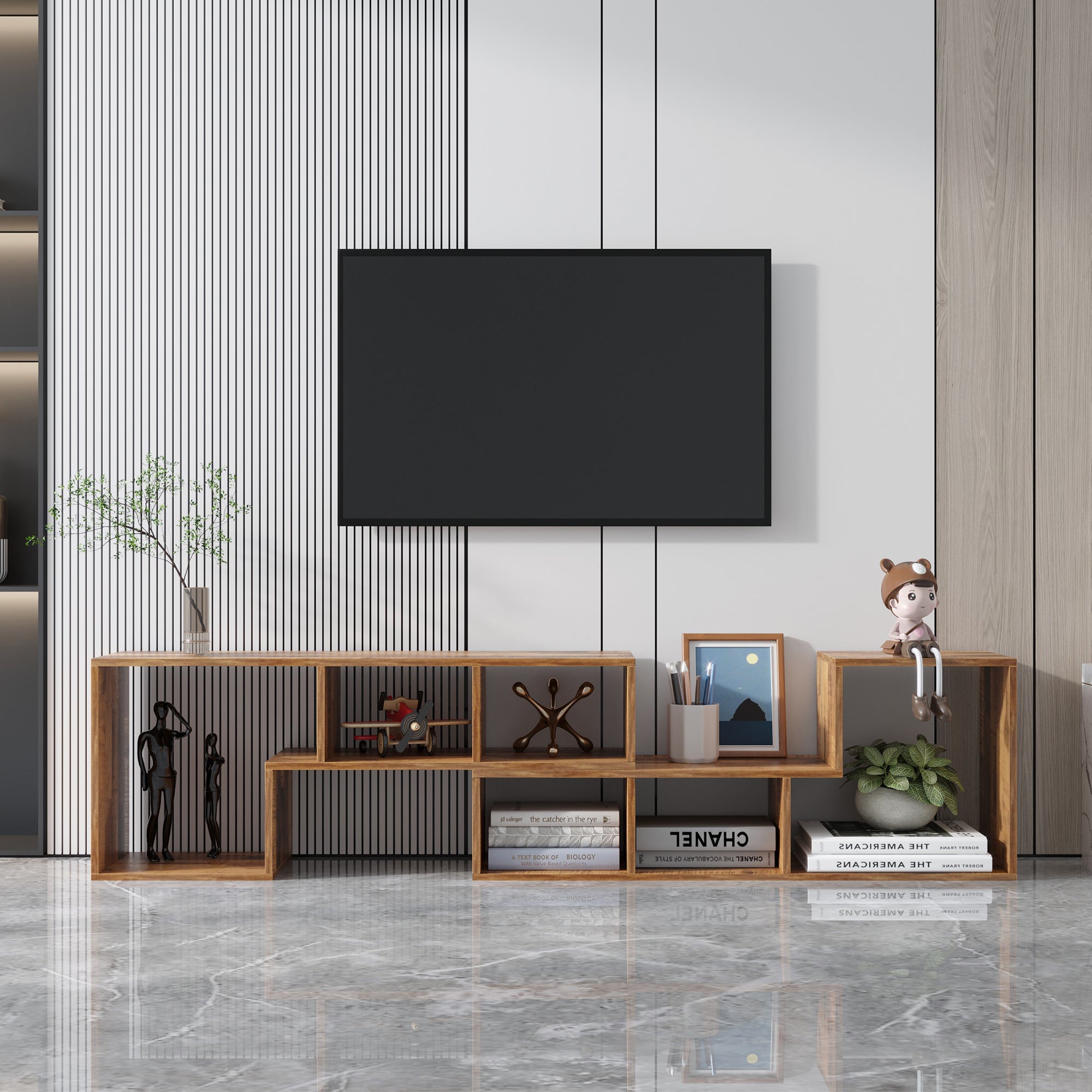 Double L Shaped Oak Tv Stand,Display Shelf ,Bookcase For Home Furniture,Fir Wood Oak Particle Board