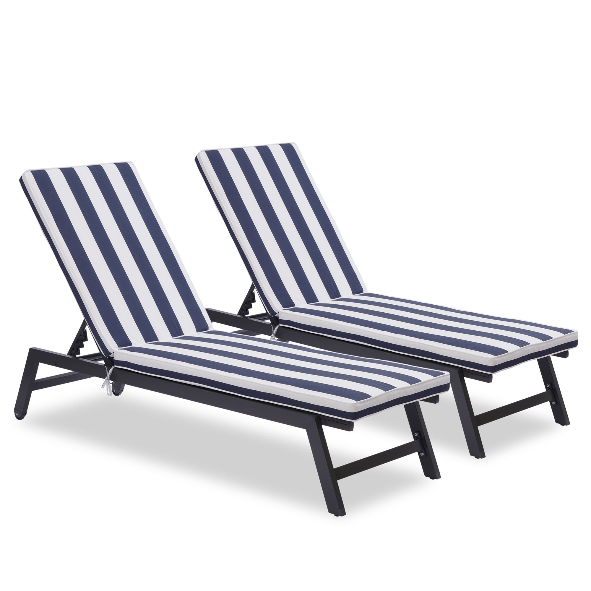 Outdoor Chaise Lounge Chair Set With Cushions, Five gray+ blue white stripes-aluminium