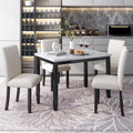 Faux Marble 5 Piece Dining Set Table With 4 Thicken Cushion Dining Chairs Home Furniture, White Beige Black White Solid Wood