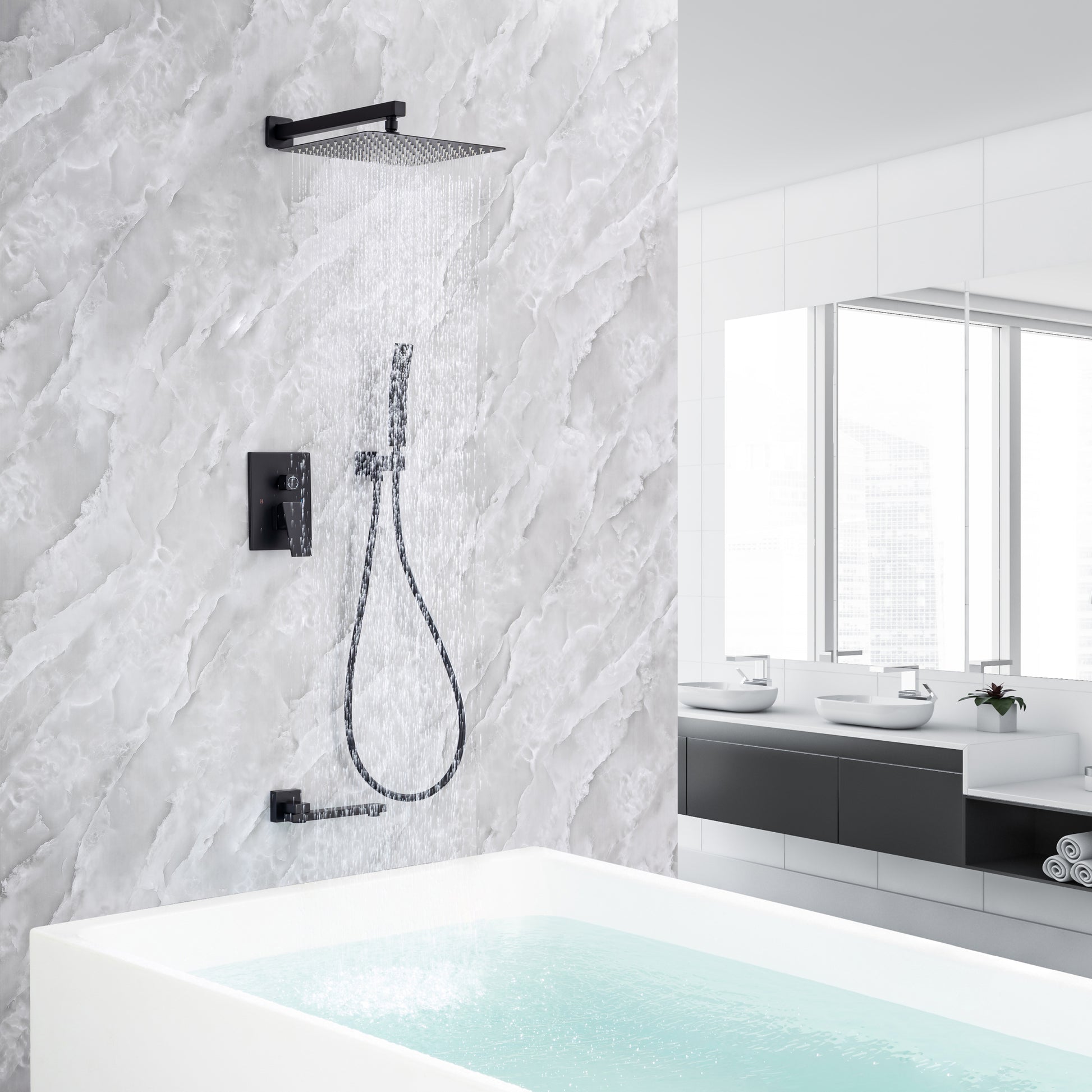 Rainfall 10 inch Shower System Bathroom Luxury Rain black-brass