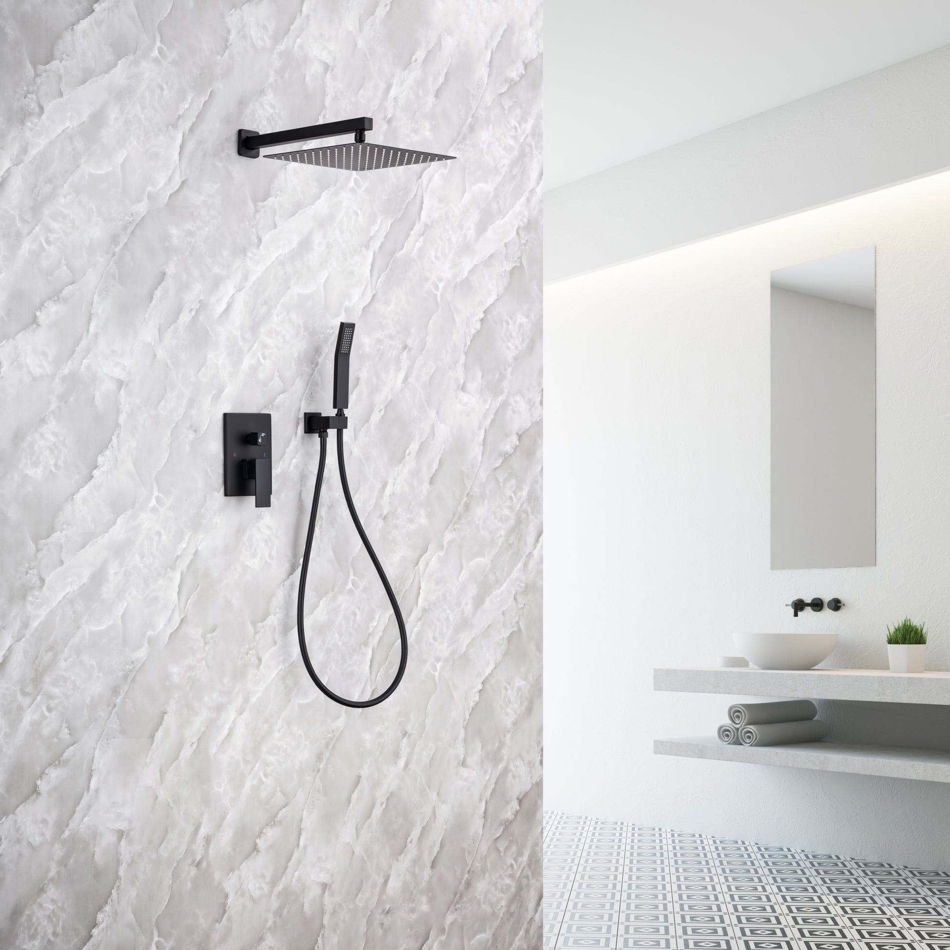 Rainfall 10 inch Shower System Bathroom Luxury Rain black-brass