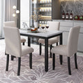 Faux Marble 5 Piece Dining Set Table With 4 Thicken Cushion Dining Chairs Home Furniture, White Beige Black White Solid Wood