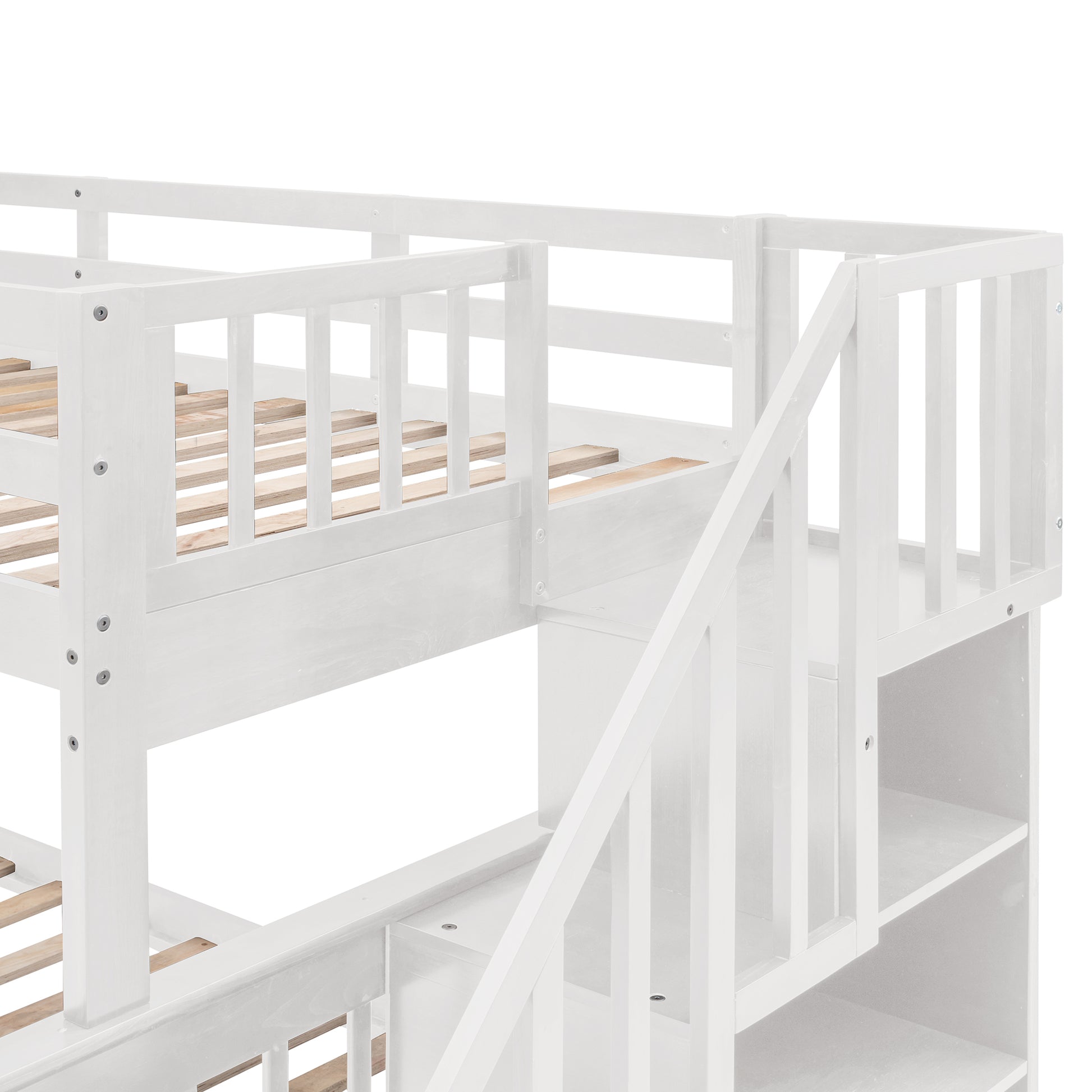 Stairway Twin Over Full Bunk Bed With Drawer, Storage And Guard Rail For Bedroom, Dorm, For Adults, White Color Old Sku :Lp000219Aak White Solid Wood