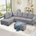 Orisfur. Reversible Sectional Sofa Space Saving With Storage Ottoman Rivet Ornament L Shape Couch For Large Space Dorm Apartment Light Grey Foam Linen 5 Seat