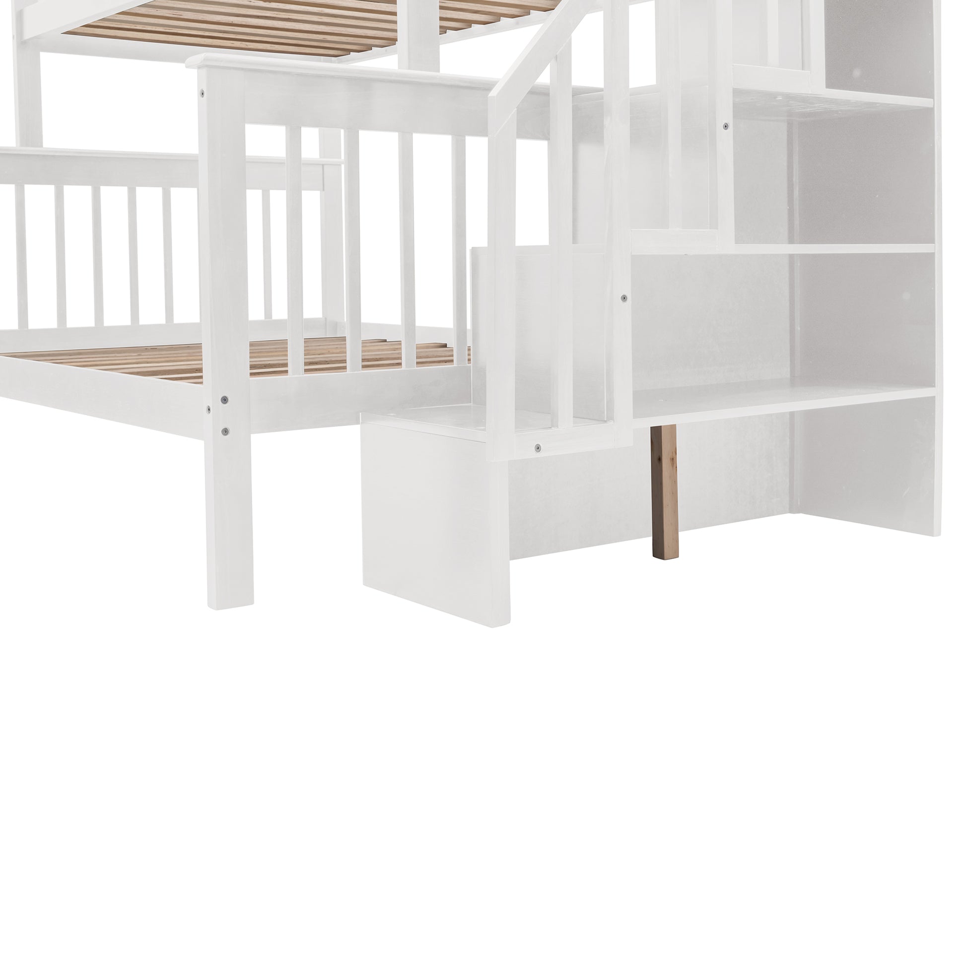 Stairway Twin Over Full Bunk Bed With Drawer, Storage And Guard Rail For Bedroom, Dorm, For Adults, White Color Old Sku :Lp000219Aak White Solid Wood