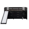 Low Twin Size Loft Bed With Cabinets, Shelves And Slide Espresso Old Sku :Lp000503Aap Espresso Solid Wood
