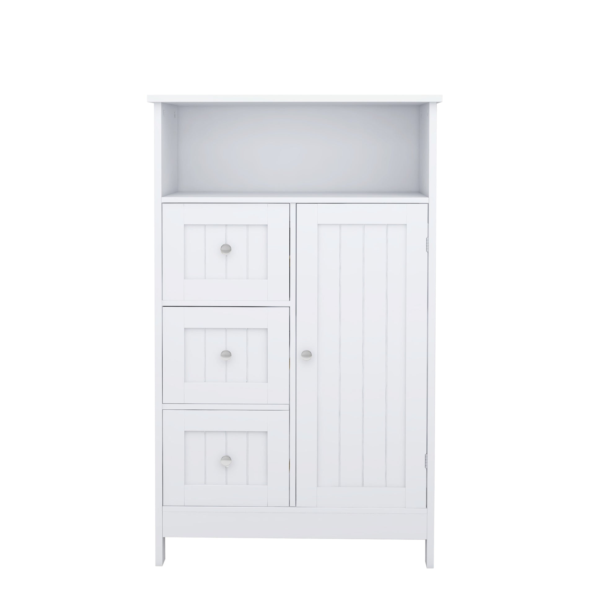 Bathroom Standing Storage Cabinet With 3 Drawers And 1 Door White White Mdf