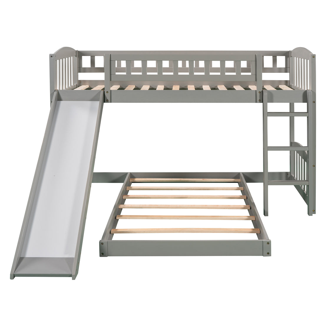 Twin Over Twin Bunk Bed With Slide And Ladder, Gray Old Sku :Lp000514Aae Gray Solid Wood