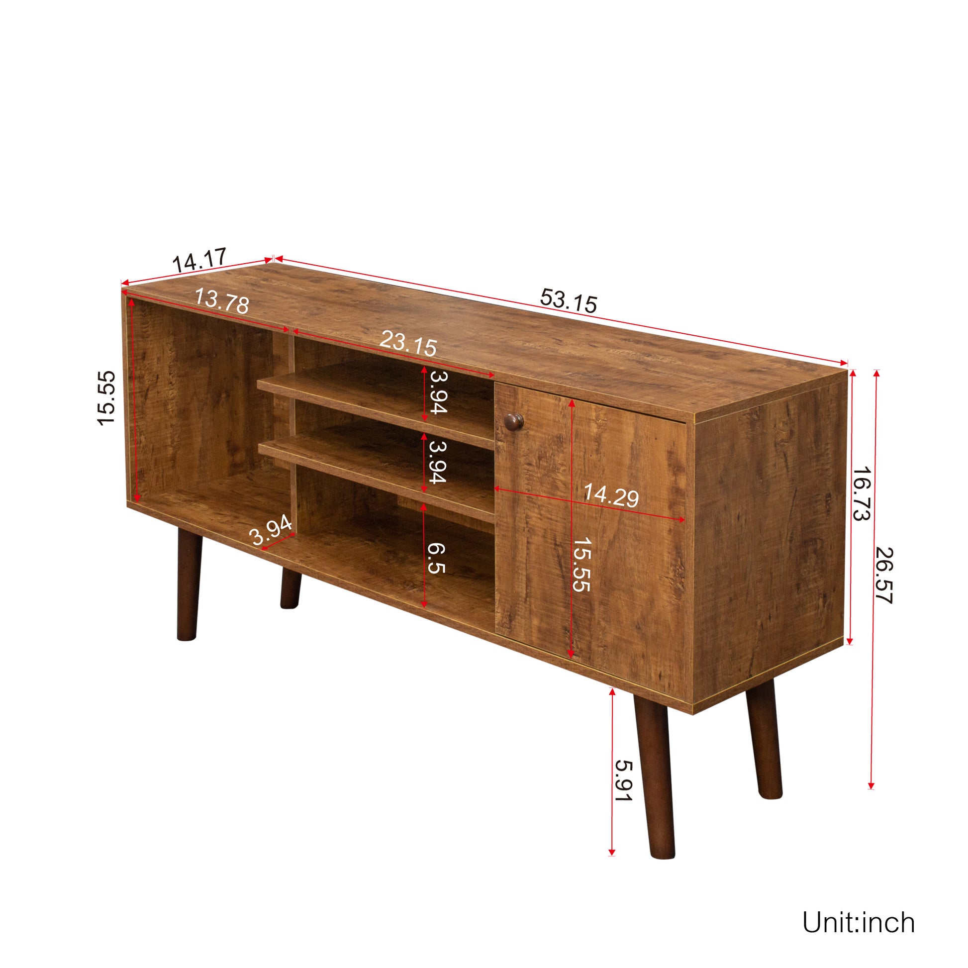 Tv Stand Use In Living Room Furniture With 1 Storage And 2 Shelves Cabinet, High Quality Particle Board,Walnut Walnut Particle Board