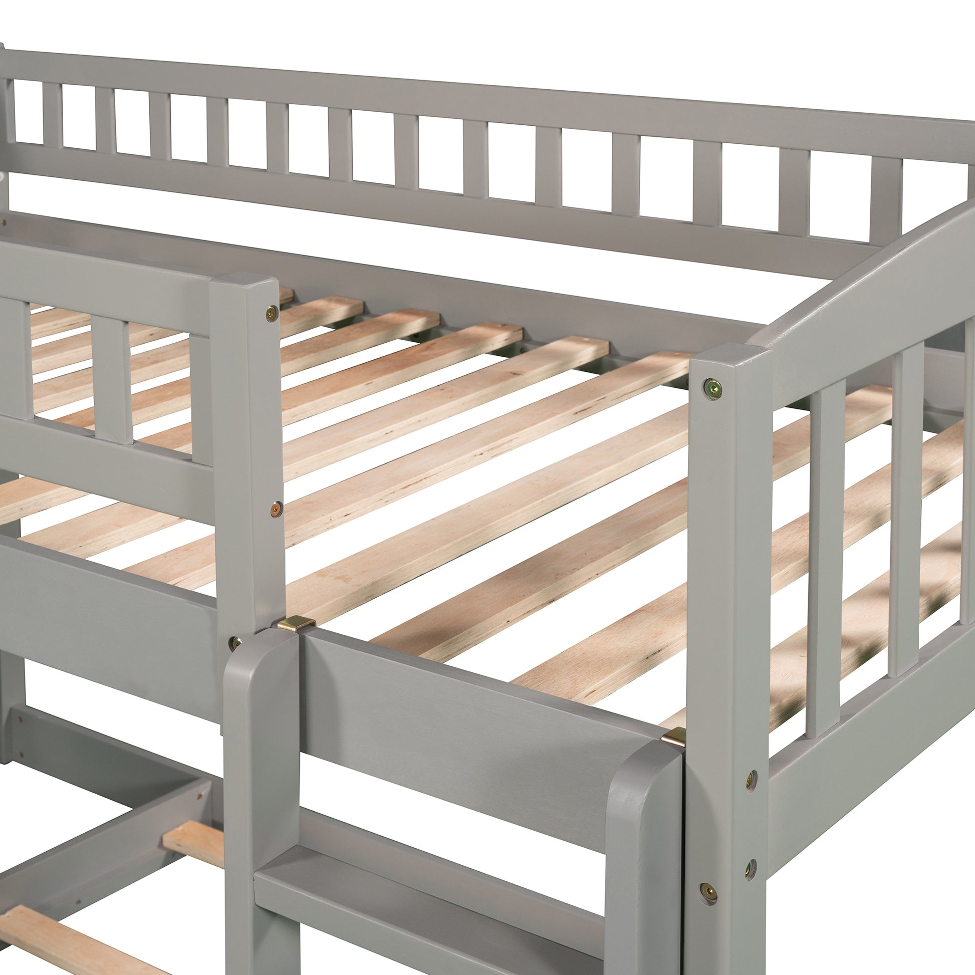 Twin Over Twin Bunk Bed With Slide And Ladder, Gray Old Sku :Lp000514Aae Gray Solid Wood