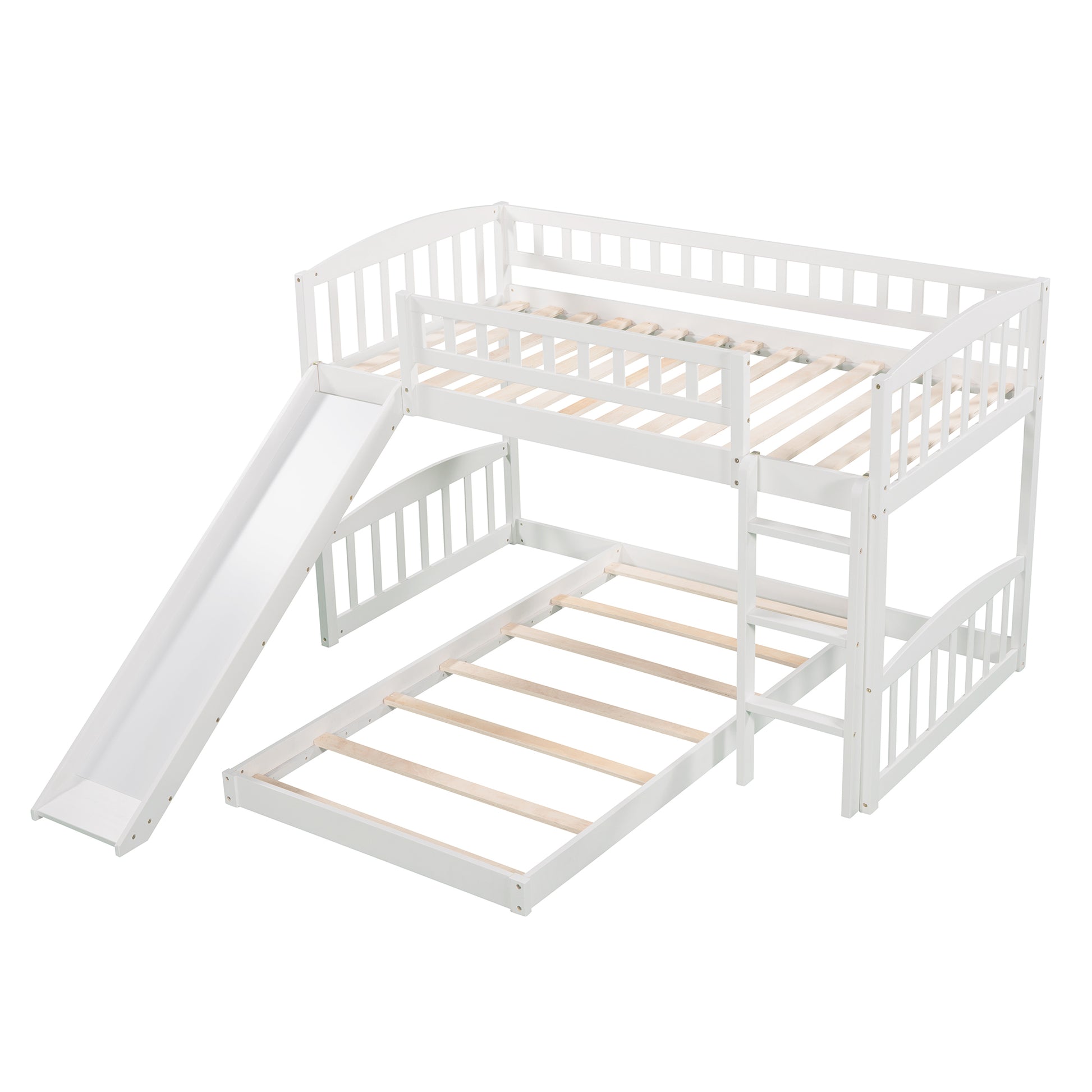 Twin Over Twin Bunk Bed With Slide And Ladder, White Old Sku :Lp000514Aak White Solid Wood