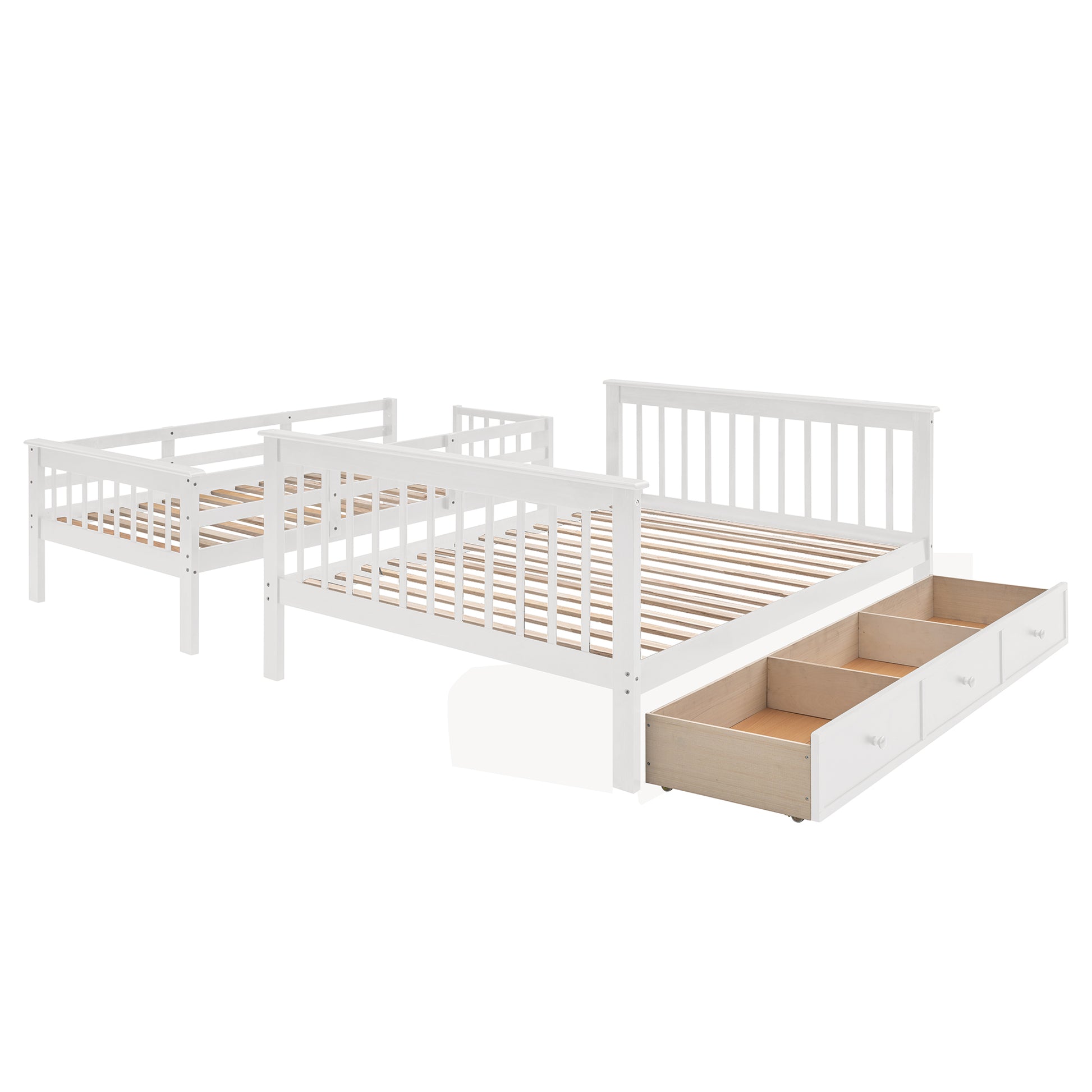 Stairway Twin Over Full Bunk Bed With Drawer, Storage And Guard Rail For Bedroom, Dorm, For Adults, White Color Old Sku :Lp000219Aak White Solid Wood