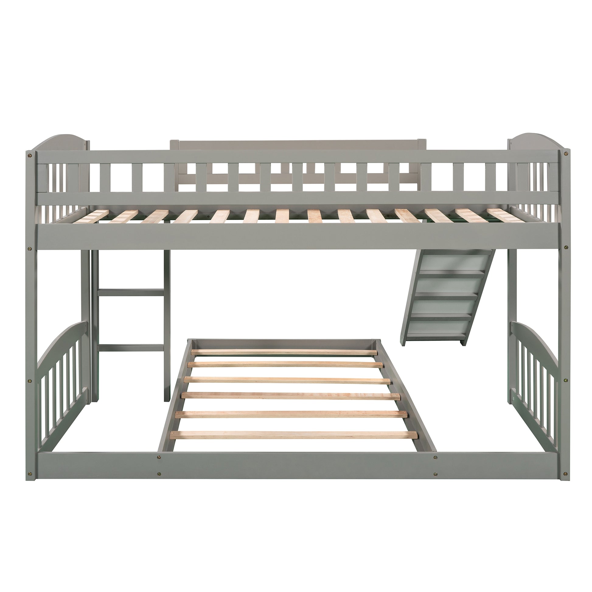 Twin Over Twin Bunk Bed With Slide And Ladder, Gray Old Sku :Lp000514Aae Gray Solid Wood