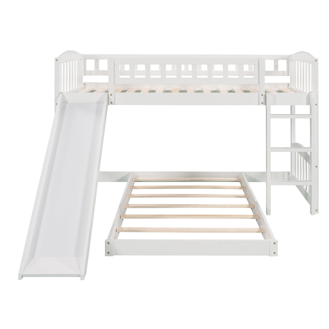 Twin Over Twin Bunk Bed With Slide And Ladder, White Old Sku :Lp000514Aak White Solid Wood