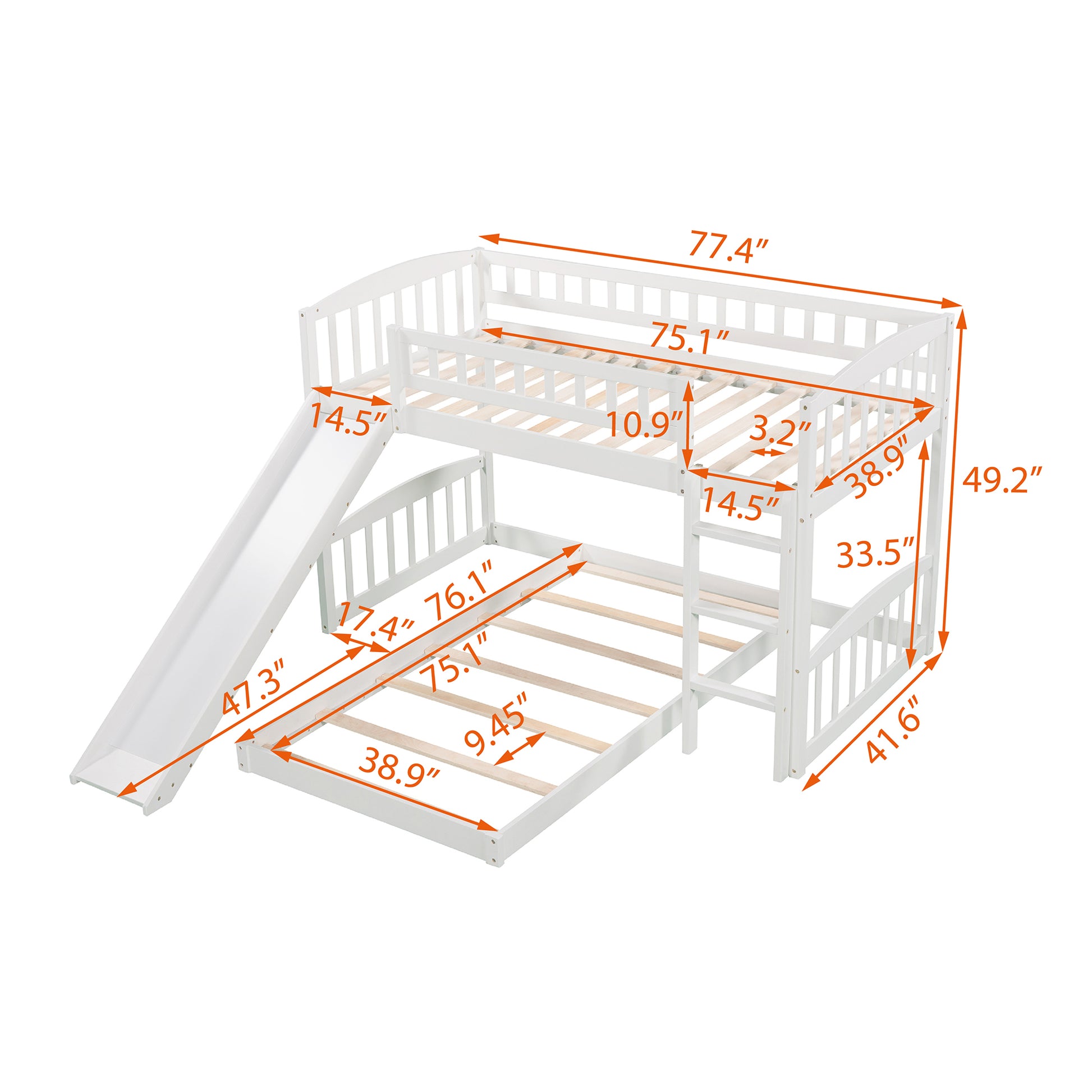 Twin Over Twin Bunk Bed With Slide And Ladder, White Old Sku :Lp000514Aak White Solid Wood