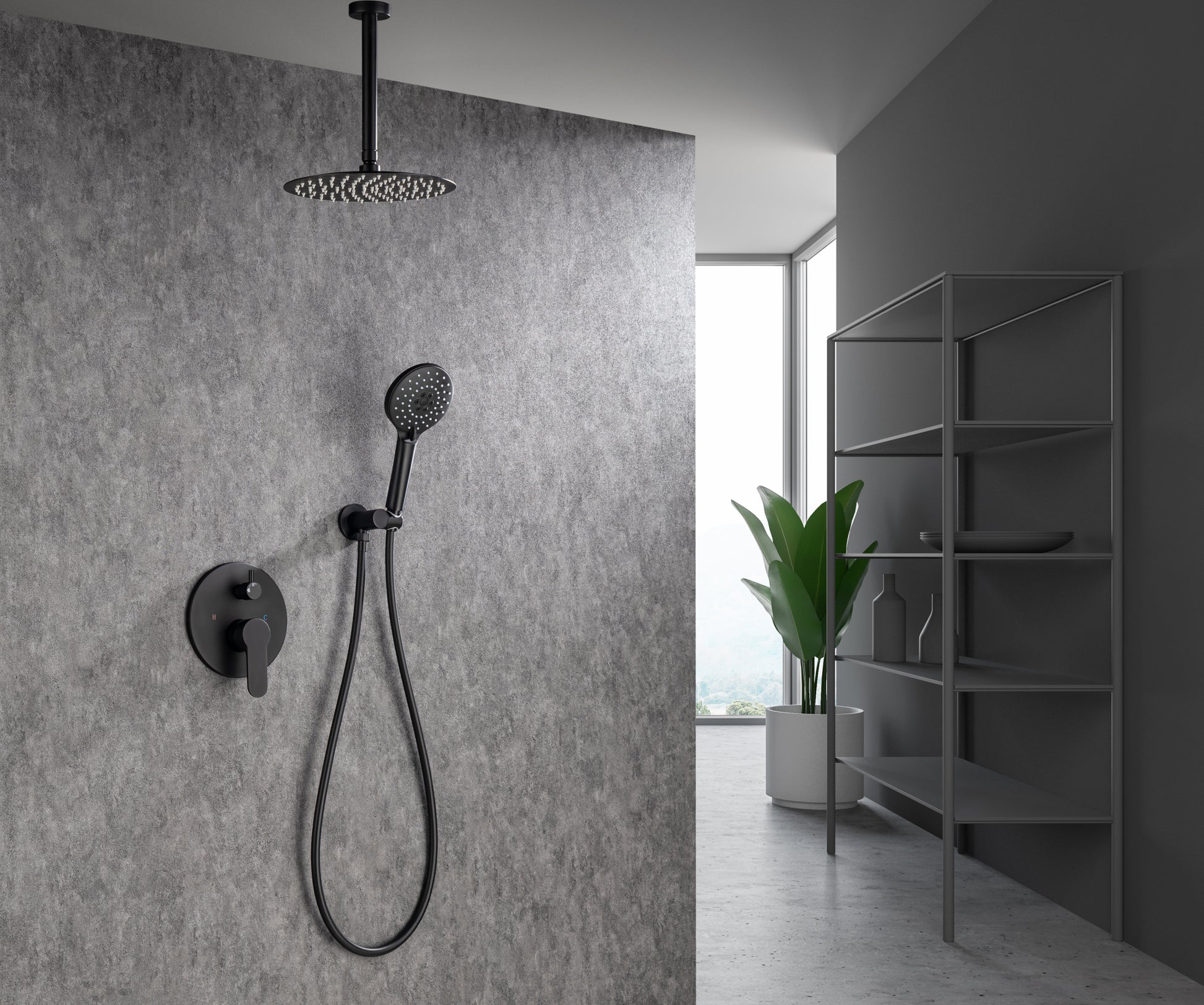 Black Shower System, Ceiling Rainfall Shower Faucet black-brass