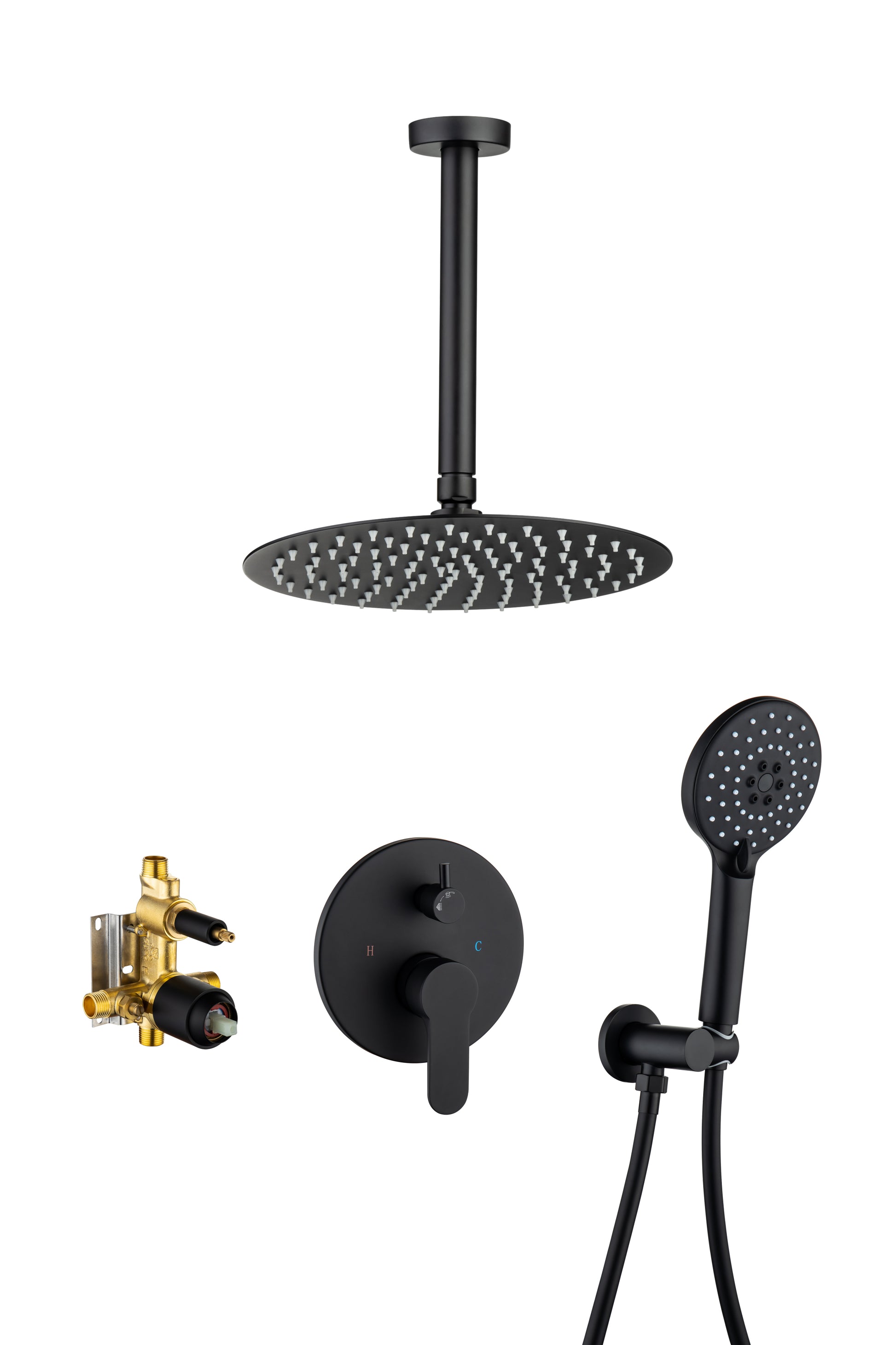 Black Shower System, Ceiling Rainfall Shower Faucet black-brass