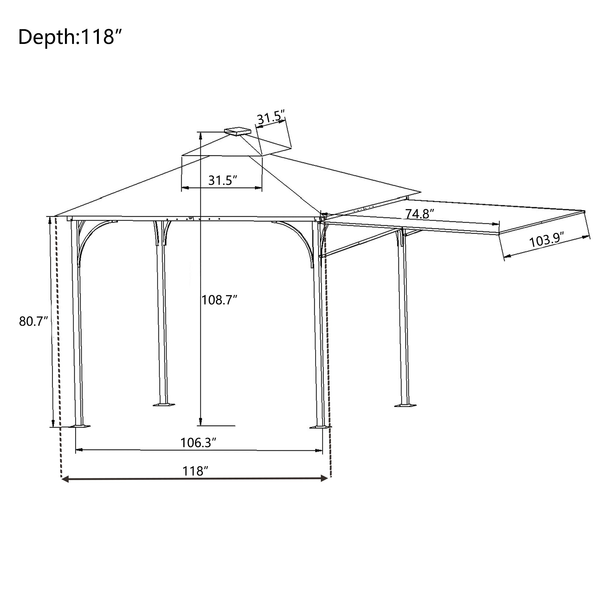 Patio 9.8ft.L x 9.8ft.W Gazebo with Extended