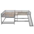 Full And Twin Size L Shaped Bunk Bed With Slide And Short Ladder,Gray Twin Gray Pine