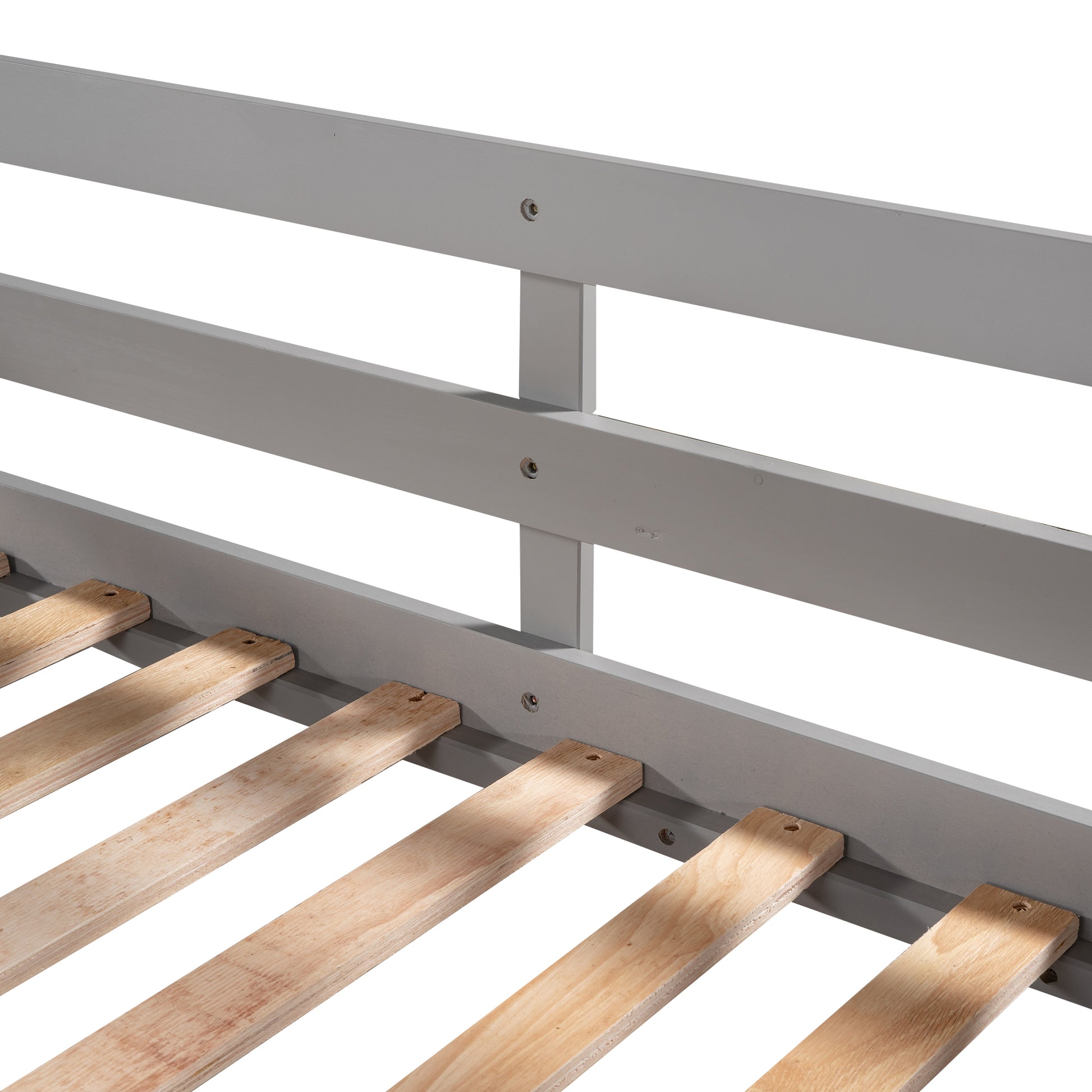 Full And Twin Size L Shaped Bunk Bed With Slide And Short Ladder,Gray Twin Gray Pine