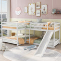 Full And Twin Size L Shaped Bunk Bed With Slide And Short Ladder,White Twin White Pine