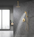 Black Shower System, Ceiling Rainfall Shower Faucet golden-brass