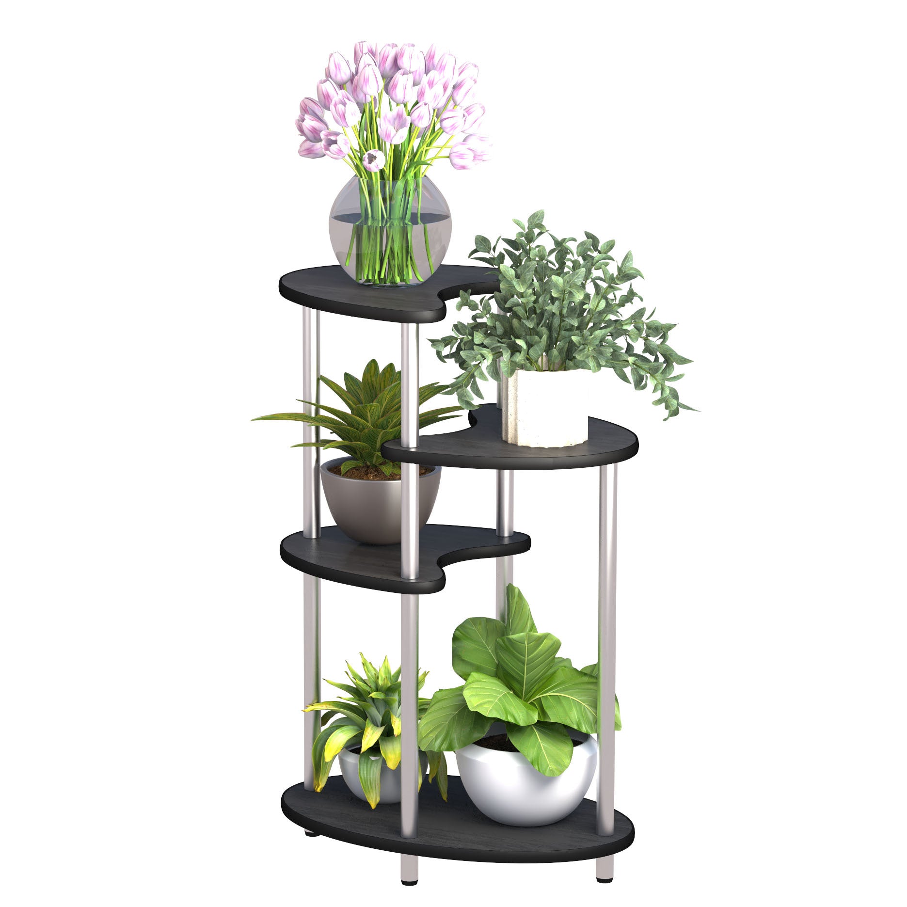 Simple four layer flower stand, black wooden