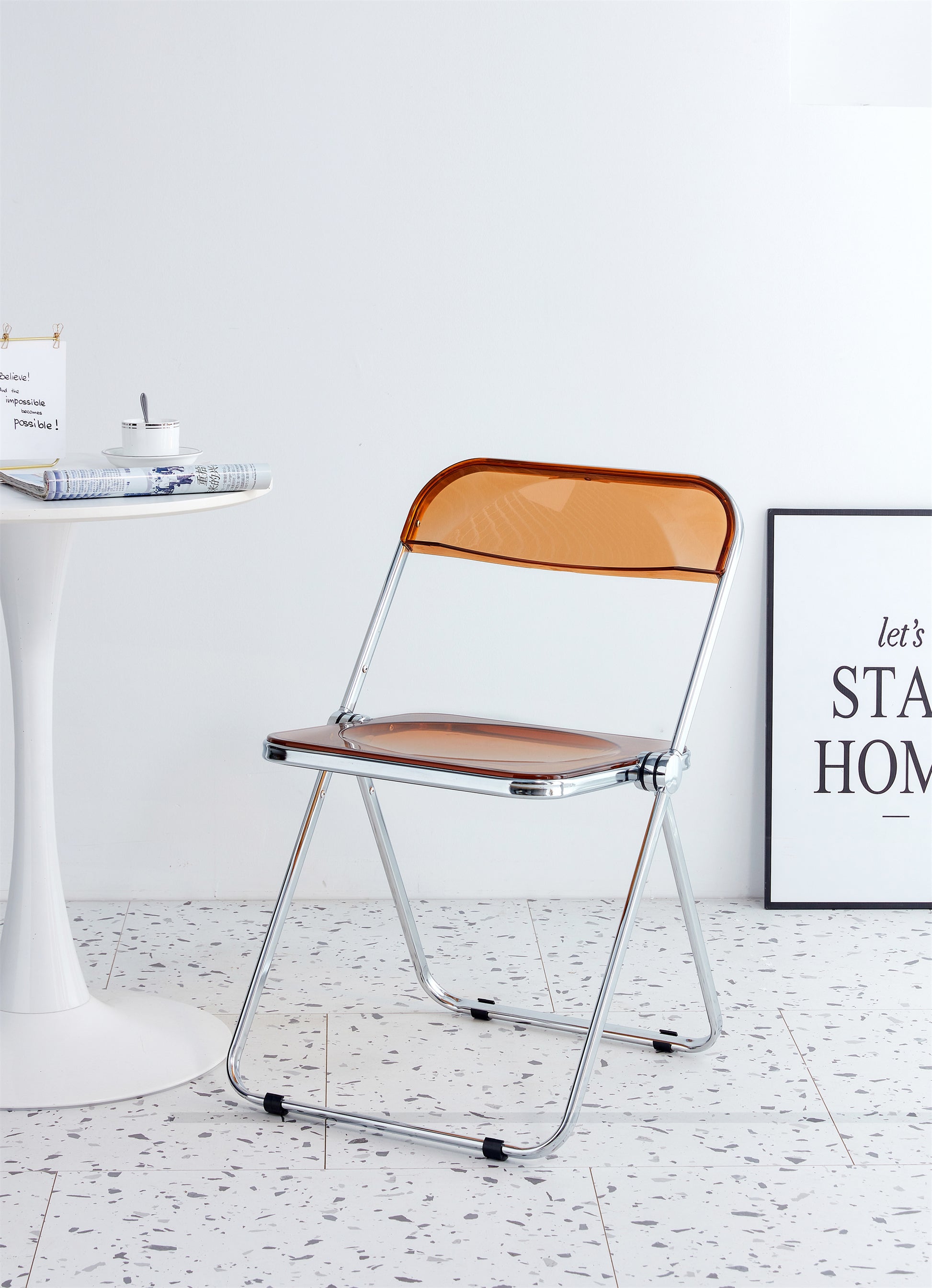 Tea Yellow Clear Transparent Folding Chair Chair Pc Plastic Living Room Seat Zdy Huang 4 Yellow Steel