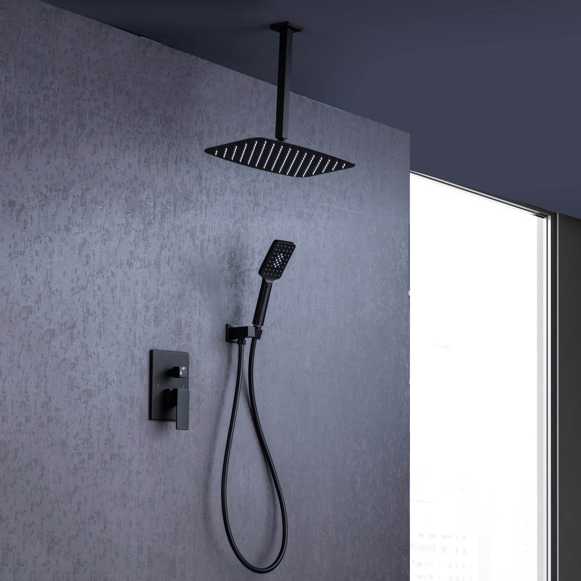 Ceiling Rainfall Shower Faucet Set 3 Function Bathroom black-brass